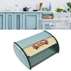 Caja de Pan Metálica Retro con Tapa Abatible, Contenedor de Almacenamiento de Alimentos para Cocina, Vitrina para Panadería - Product Image 1