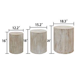 Set di 3 tavolini da caffè in legno bianco anticato con anelli di crescita dell'albero chiari e visibili - Product Image 5