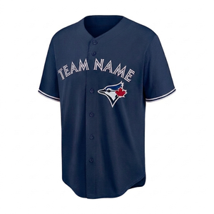 Custom <b>navy</b> blue Sublimated Baseball Jersey Men short sleeve v neck Breathable Polyester mesh Sports Wear regular fit wholesale - Product Image 1