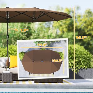Ombrellone da Giardino Bifacciale con Luci Solari LED 2,5m, Ombrellone Parasole per Patio e Caffè in Cotone Poliestere per Parchi - Product Image 3