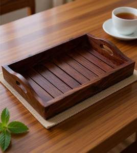 High Quality Handmade <b>Wooden</b> <b>Tray</b> With Natural Grain Finish For Serving Food And Drinks At Cheapest Price - Product Image 4