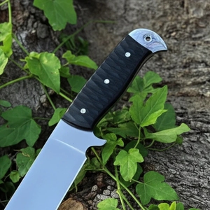 Cuchillo de hoja fija hecho a mano, Full Tang, punta de gota, mango ergonómico de Micarta, hoja de acero inoxidable de 15 pulgadas |   Cuchillo Bowie de Cuero Premium - Product Image 3