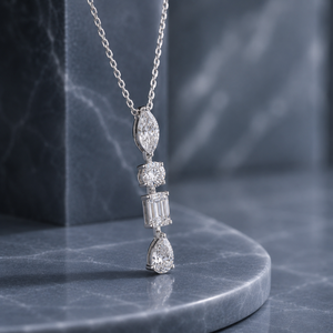Multi Shape Lab Grown Diamond Drop <b>Pendant</b> S925 Sterling Silver White Gold Finish EF Clarity Luxury Gift for Women - Product Image 4