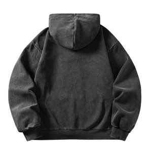 Sweat à capuche oversize pour homme, délavé à l'acide, avec poche kangourou, fermeture à boutons sur le devant, manches longues, style vintage, hiver - Product Image 2
