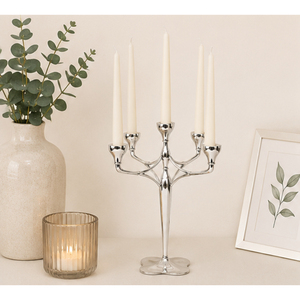 5 Arm <b>Silver</b> Metal Candelabra Wholesale Modern <b>Candlestick</b> Holder for Wedding Centerpiece and Hotel Dining Table Decoration - Product Image 4