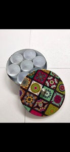Elegant Handcrafted Round Multipurpose Masala <b>Box</b> with Vibrant Mandala Art Print and Seven Detachable Steel Containers - Product Image 2