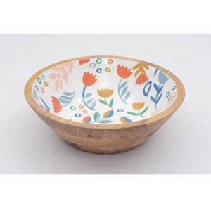 Tazón de madera hecho a mano con diseño bohemio en el interior para servir comida, fiestas, aperitivos y ensaladas. - Product Image 4