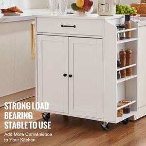 Carrello da Cucina Mobile in Marmo e Metallo da 32 Pollici con Vano Portaoggetti, Presa di Corrente, Porta Spezie e Portasciugamani - Product Image 2