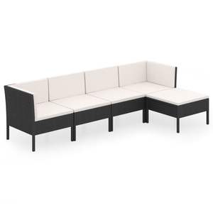 Ensemble de salon de jardin noir et blanc crème, mobilier d'extérieur, structure en rotin, résistant aux intempéries, 4 places, design contemporain - Product Image 4