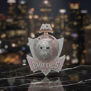 Colgante Personalizado con Logotipo de PitBull, Incrustado con Diamantes, Hecho a Mano en Oro Rosa y Blanco de 14K, con Micro Pavé en Rosa y Blanco - Product Image 1