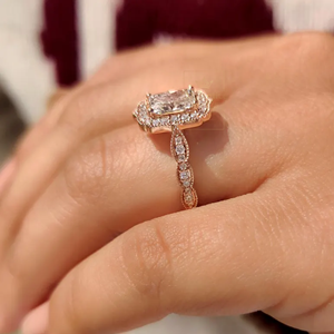 Halo Setting Fashion Moissanite Emerald And Round Cut <b>Diamond</b> <b>Ring</b> Luxury Jewelry for Wedding Party Engagement Gift Available - Product Image 3