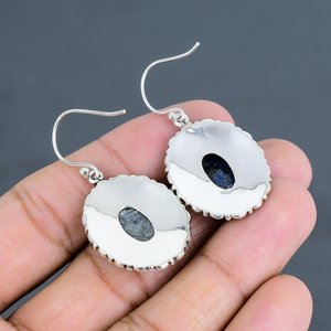 Pendientes de lapislázuli hechos a mano, joyería vintage de plata de ley con piedras preciosas, piedra natural colgante, regalo para ella - Product Image 3