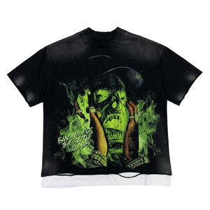 เสื้อยืดโอเวอร์ไซส์ทรงหลวมสำหรับผู้ชาย ผ้าฝ้าย 100% คุณภาพสูง พิมพ์ลายโลโก้ตามสั่ง สไตล์วินเทจ ล้างสีแบบแอซิด ไหล่ตก - Product Image 1