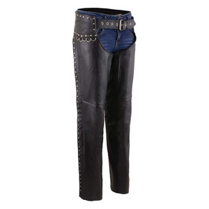 Samroz Sports Chaps de moto classiques en cuir noir pour femme avec design riveté, toutes saisons, fusion sans couture - Product Image 5