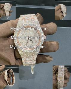 Montre Moissanite bicolore or rose arc-en-ciel avec cadran en verre, boîtier en acier inoxydable, résistance à l'eau 10 bars - Product Image 4