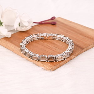 Luxury Natural Smoky Quartz 925 Sterling Silver Tennis <b>Bracelet</b> with Claw Setting for Unisex Wedding Gift - Product Image 1
