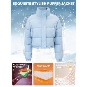 <b>Women's</b> <b>Cropped</b> <b>Puffer</b> <b>Jacket</b> Solid Color Stand Collar Zipper Closure Full Sleeve Winter Warm Outerwear Wholesale <b>Puffer</b> <b>Jacket</b> - Product Image 6