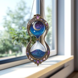 Sablier en verre avec cadre métallique bohème et motif lune et étoile pour la décoration de fenêtre - Product Image 4