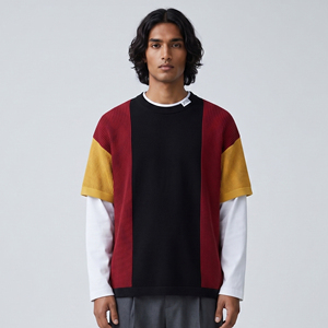 T-shirt en tricot surdimensionné pour homme, col rond, style décontracté, manches doubles, 100% coton, t-shirts à manches doubles pour homme - Product Image 1
