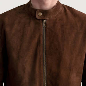 เสื้อแจ็คเก็ตหนังกลับสีน้ำตาล Zen Brown ของ Furat Leathers สไตล์ลำลองสำหรับขี่มอเตอร์ไซค์ ระบายอากาศได้ดี กันลม คอตั้ง ปักลายได้ตามต้องการ สำหรับผู้ชาย ฤดูหนาว แบบมีซิป - Product Image 4