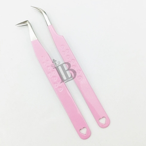 Eyelash Extensions Tweezers Tweezers For Eyelash Extension <b>Mink</b> <b>Lashes</b> 45 Degree Boot Volume Pink Heart Eyelash Tweezers - Product Image 1