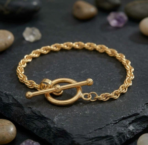 Pulsera de Cadena y Eslabones de Latón Chapado en Oro de 14K con Patrón Geométrico, Joyería Moderna para Mujer para Fiestas - Product Image 2