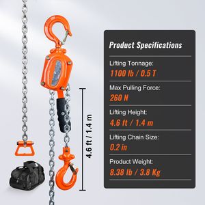 Paranco a Catena Manuale Weston da 1/2 Tonnellata (1100 Libbre) con Leva, Capacità 5 FT, in Acciaio al Carbonio Zincato G80, Freno a Doppia Zampa, 3m Massimo 6m - Product Image 3