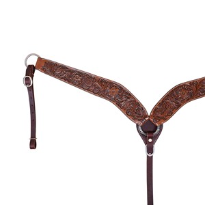 Collier de poitrine en cuir ciselé à la main, doté d'un design profilé en cuir huilé moyen avec des motifs floraux. - Product Image 2