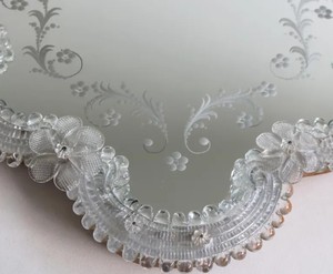 Italian Venetian Murano Glass <b>Mirror</b> Engraved Hand-<b>crafted</b> Hand-blown Flowers Mid-century - Product Image 3