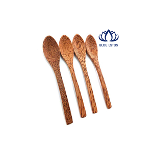 Cuillère en bois de coco écologique moderne et élégante de haute qualité, motif lotus bleu |   Miroir poli plaqué or, fait main, naturel et durable - Product Image 1