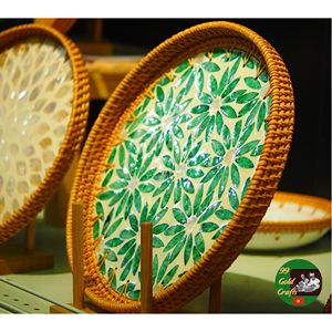 ถาดหวายมุกทำมือระดับพรีเมียม ถาดเสิร์ฟตกแต่งลายสานธรรมชาติ สำหรับบ้าน ร้านอาหาร และคาเฟ่ - Product Image 1