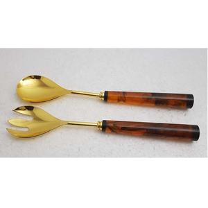 Unique Shape Round Handle Stainless Steel <b>Gold</b> Plated Salad Serving Set for Wedding - Product Image 5