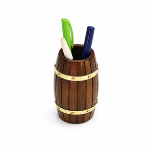 Handcrafted Indian Rosewood <b>Pen</b> Holder Desk Organizer | Rustic Wooden Wine Barrel <b>Pen</b> Stand for Office Table Home Decor Gift - Product Image 3