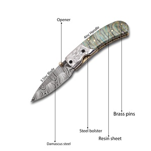 Hermosa Navaja Plegable de Acero de Damasco con Mango de Resina Personalizable, Hoja Afilada como una Navaja, Soporte OEM, Venta al por Mayor, Negra - Product Image 2