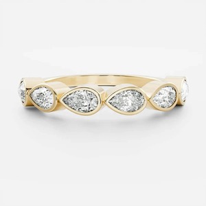 1.50 CT East West Pear Lab Grown <b>Diamond</b> Half Eternity <b>Ring</b> 14K Solid Yellow Gold Bezel Set Stacking Band Wedding <b>Ring</b> - Product Image 1
