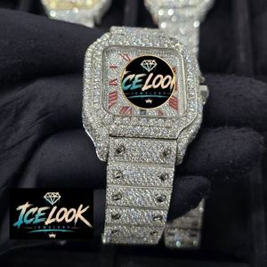 Reloj Mecánico Ice Look con Esfera Cuadrada, Números Romanos, Bisel de Cristal, Correa con Pedrería, Reloj de Pulsera Elegante - Product Image 3