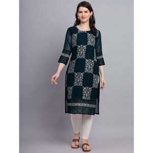 KURTI CHICKENKARI EN GEORGETTE TENDANCE BLEU-VERT - Product Image 1