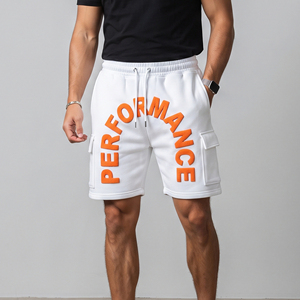 Men Cargo <b>Puff</b> Printing Sweat Shorts High Drawstring Waist 100% Cotton Fleece Shorts Men's Gym Workout Fitness Sweat Shorts Mens - Product Image 6