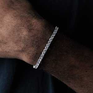 Bracelet de luxe en moissanite 4 mm pour homme, en argent, coupe ronde, serti de pierres, bijou élégant, cadeau idéal pour les fêtes - Product Image 4