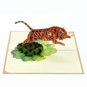 Luxury Paper handcraft 3D pop-up cards with Tiger for Men to happy Birthday or Father Day