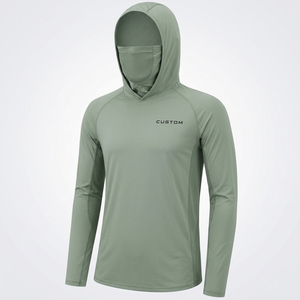 เสื้อฮู้ดแขนยาวสำหรับผู้ชาย ป้องกันแสงแดด UPF 50 สีเขียวล้วน ป้องกันรังสียูวี เหมาะสำหรับตกปลา - Product Image 1