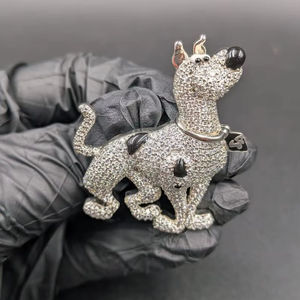 Colgante de Perro de Dibujos Animados con Incrustaciones de Moissanita Redonda, Estilo Hip Hop, para Amantes de los Animales, Ideal para Regalo o Fiesta, Plata 925, Joyería Fina, Colgantes y Dijes - Product Image 1