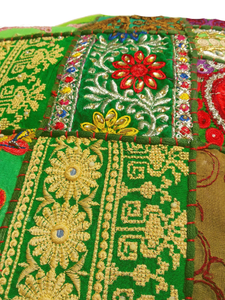 Handmade Patchwork Cushion Cover Square Bohemian Embroidery Design Green Multicolor Cotton Linen India Craft <b>Home</b> Decor - Product Image 3