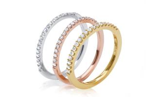 Anillo de Boda de Media Eternidad con Diamantes de Moissanita, Anillo de Diamantes de Moissanita de Corte Brillante Redondo de 1.4mm con Engaste de Puntas - Product Image 3