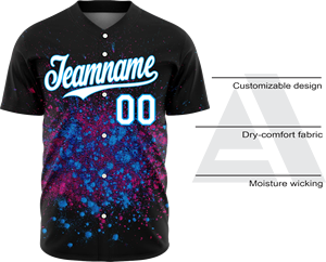 Maillots de baseball haut de gamme avec chemises en mesh de qualité supérieure et maillot à col en V avec boutons sur le devant, manches courtes, noir - Product Image 4