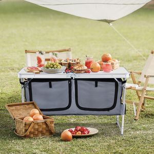 <b>Portable</b> 4ft <b>Picnic</b> <b>Table</b> with Carry Handle Outdoor Folding Camping <b>Table</b> 3 Adjustable Height Square Shape Storage Compartment - Product Image 5