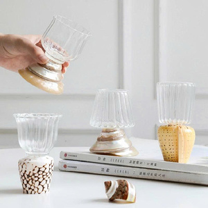 Vasos de Vidrio con Forma de Concha Natural, Copas de Vino Francesas, Vasos para Jugo de Frutas, Tazas de Café, Tazas para Leche de Desayuno, Tazas con Base de Concha de Vidrio, 180 ml - Product Image 2