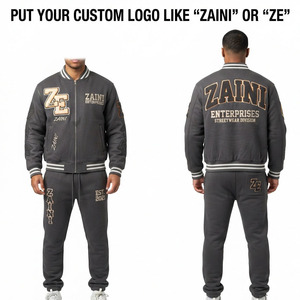 Unisex Varsity Suit Premium 320 GSM <b>Wool</b> Blend Mustard White Jacket Matching <b>Pants</b> Rib Knit Trim Chenille Embroidery Custom Logo - Product Image 1