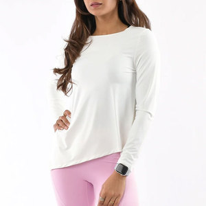 Camiseta Deportiva de Manga Larga para Mujer, Diseño con Corte en V Lateral, Corte Holgado, Ropa de Gimnasio al Por Mayor, Absorbe el Sudor - Product Image 1
