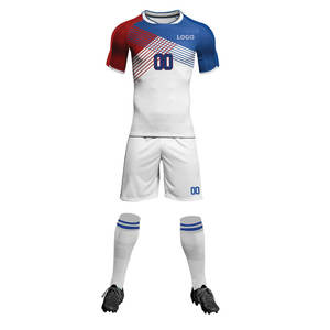 Ensemble de maillots de football personnalisés par sublimation, uniforme de football à séchage rapide, ensemble complet, OEM ODM, kit d'équipe bicolore rouge et bleu, MOQ 20 pièces - Product Image 2
